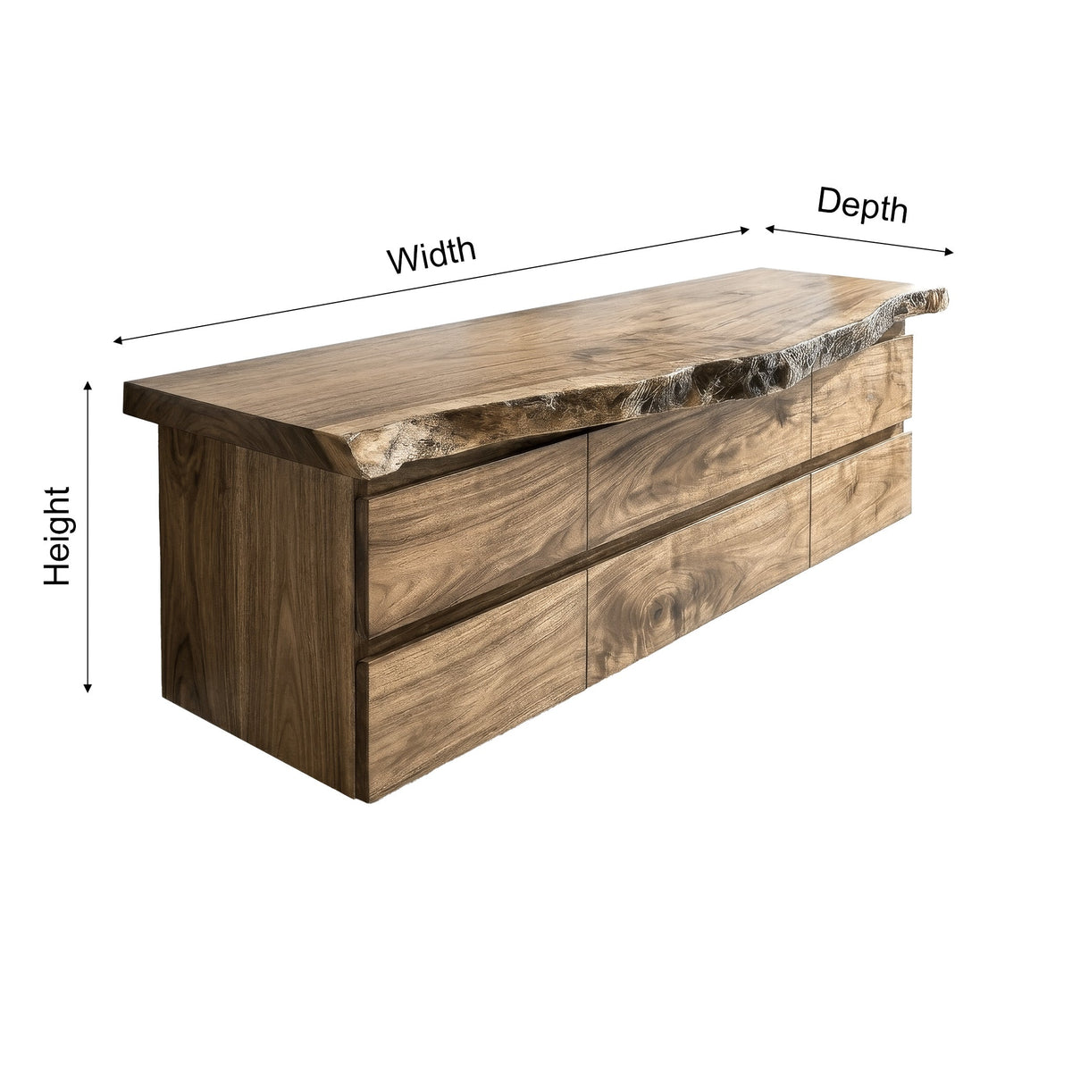 Live Edge Solid Hardwood Floating Bathroom Vanity with Drawers - view 7