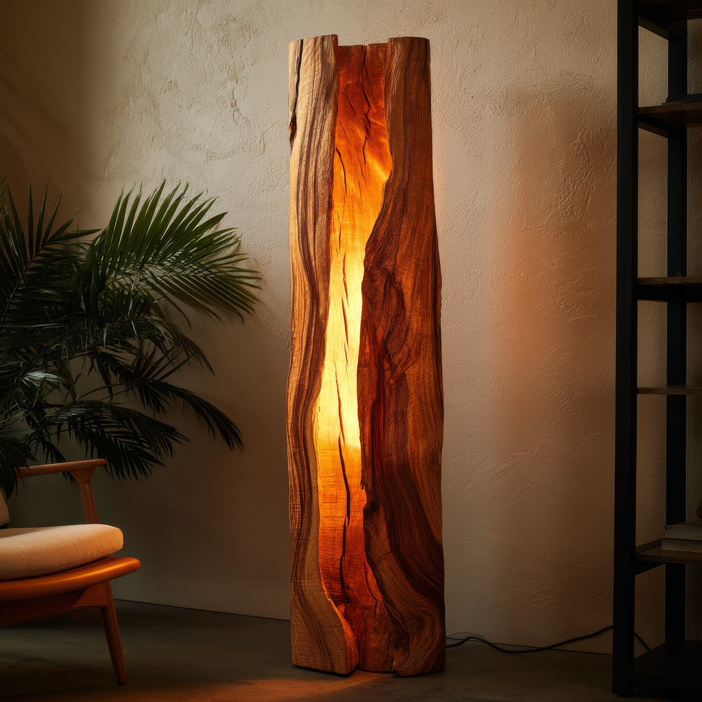 Live Edge Solid Wood Floor Lamp with Integrated LED Center Split