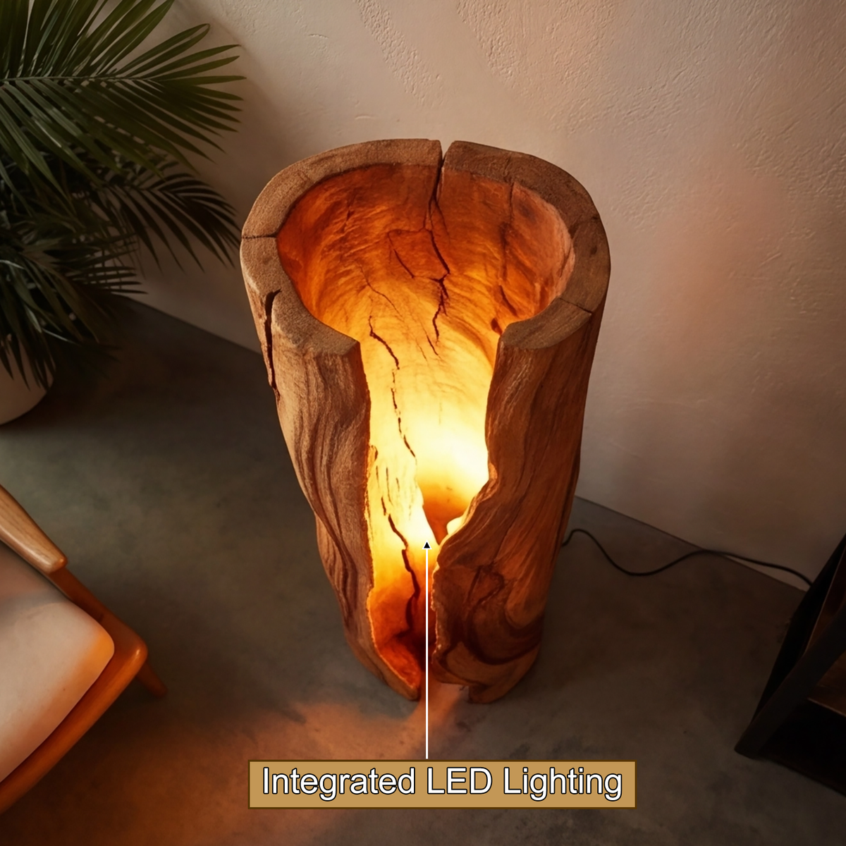 Live Edge Solid Wood Floor Lamp with Integrated LED Center Split - view 12