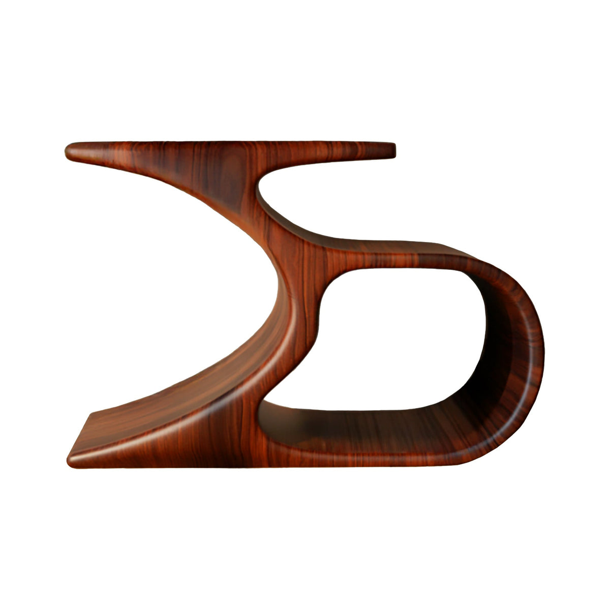 Sculpted Solid Wood Record Player Stand with Curved Vinyl Storage in Mahogany finish
