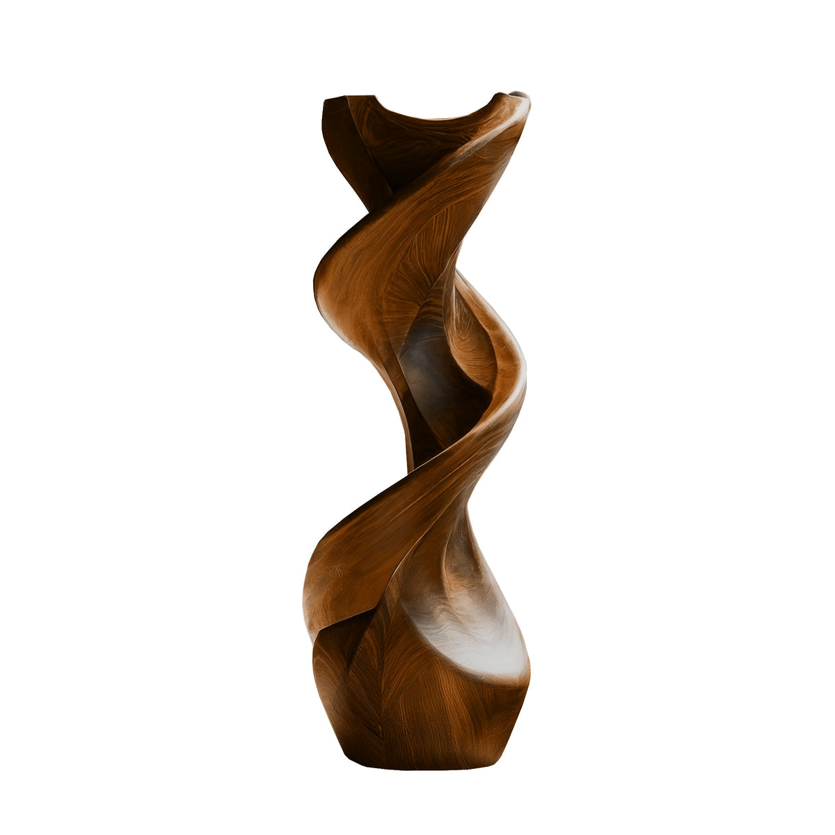 Twisted Solid Hardwood Pedestal Stand with Ribbon Spiral Form in Brown finish