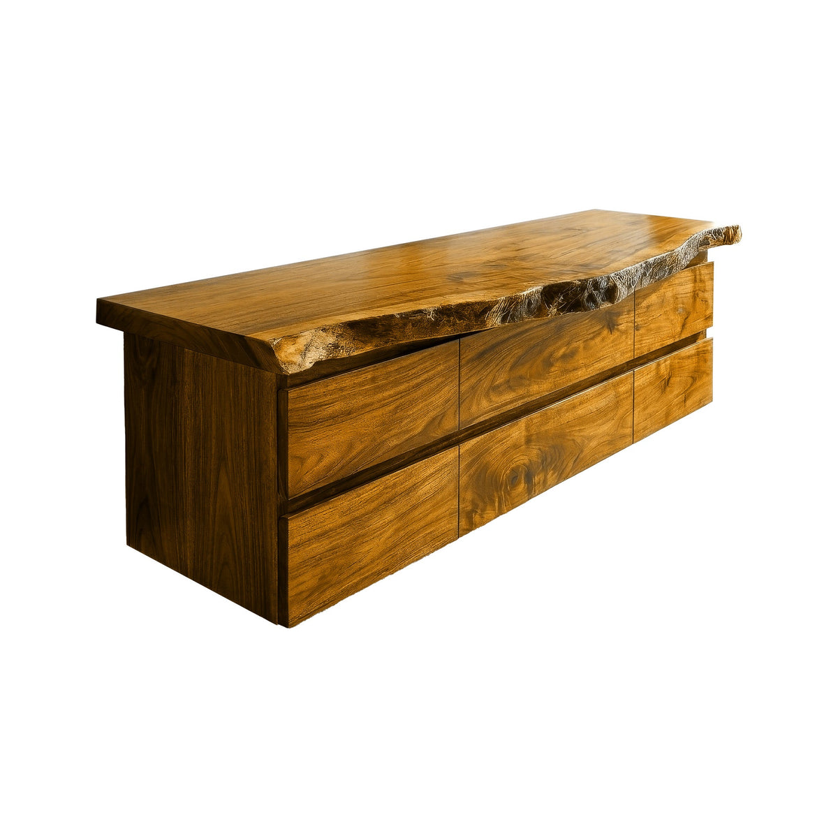Live Edge Solid Hardwood Floating Bathroom Vanity with Drawers in Teak finish