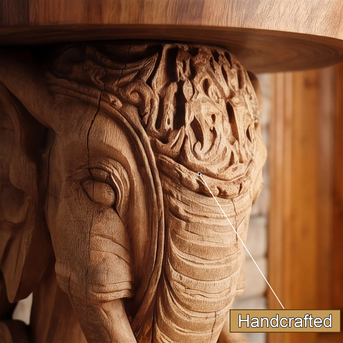 Elephant Carved Solid Hardwood Pedestal Stand with Round Top - view 4