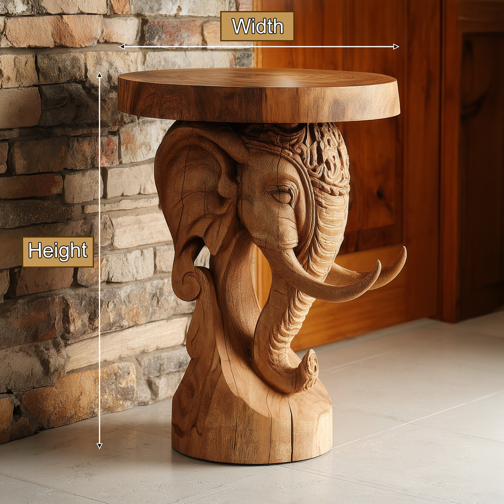 Elephant Carved Solid Hardwood Pedestal Stand with Round Top - view 2