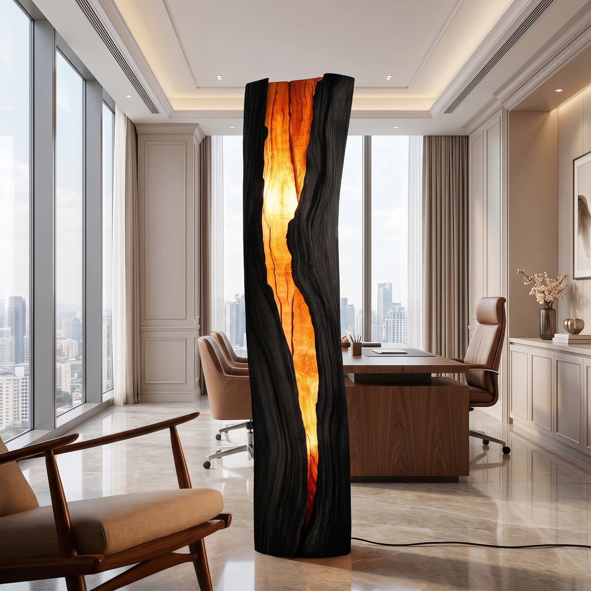 Live Edge Solid Hardwood Floor Lamp with Integrated LED Fissure in Black finish
