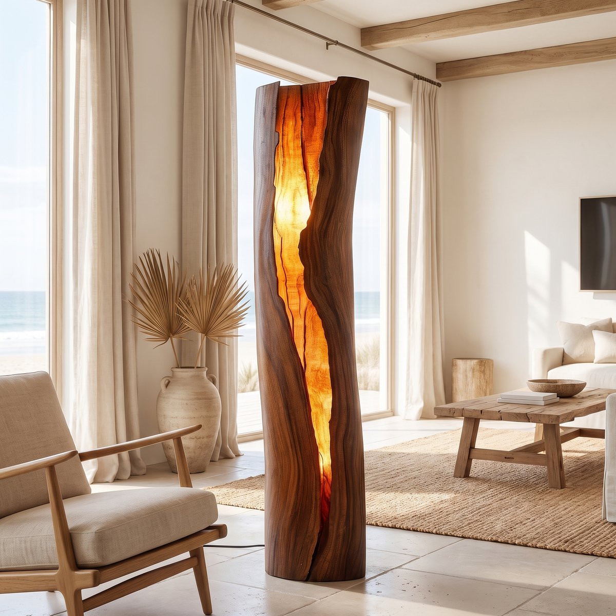 Live Edge Solid Hardwood Floor Lamp with Integrated LED Fissure in Dark Walnut finish