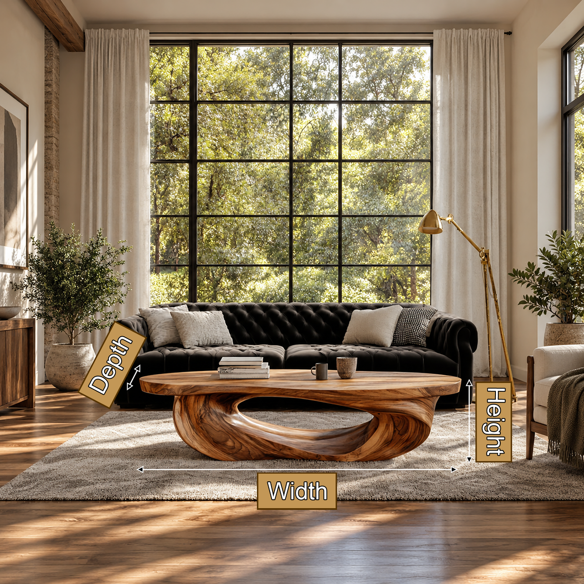 Low Sculpted Wood Coffee Table with Oval Loop Base - view 8