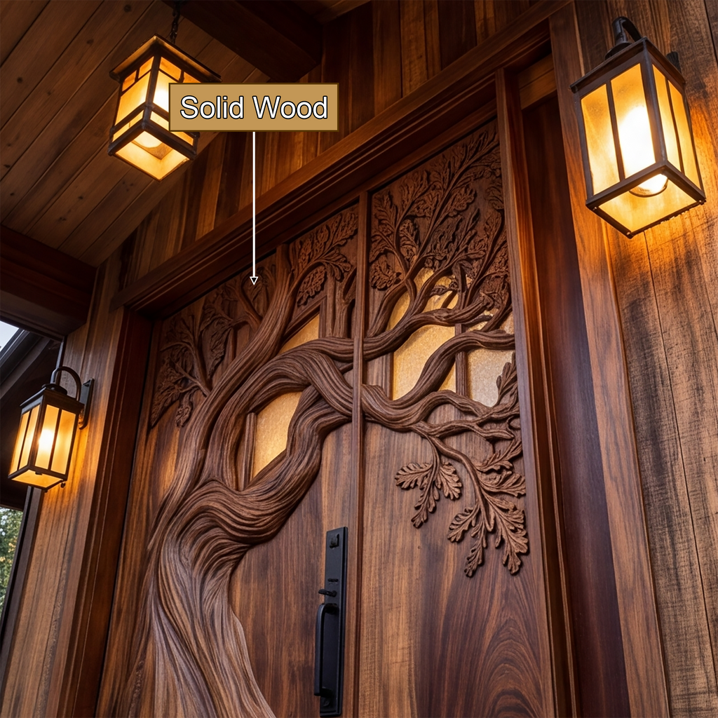 Sculpted Solid Wood Door with Carved Center Panel - view 9