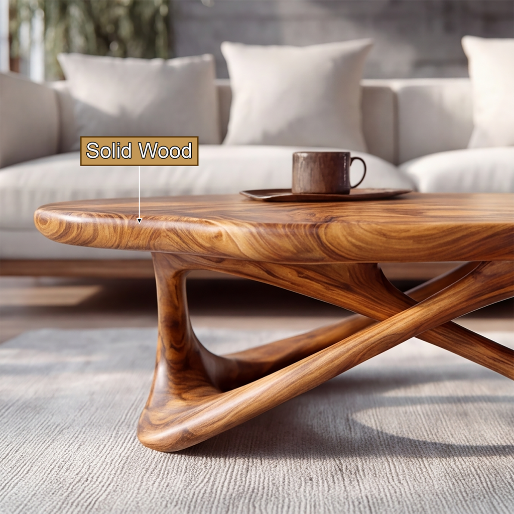 Live Edge Solid Wood Coffee Table with Interwoven Sculptural Base - view 4