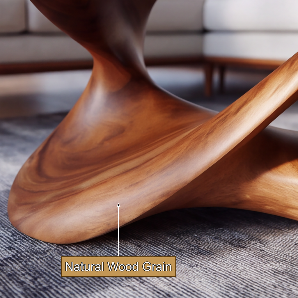 Round Sculpted Solid Wood Coffee Table with Pedestal Base - view 10
