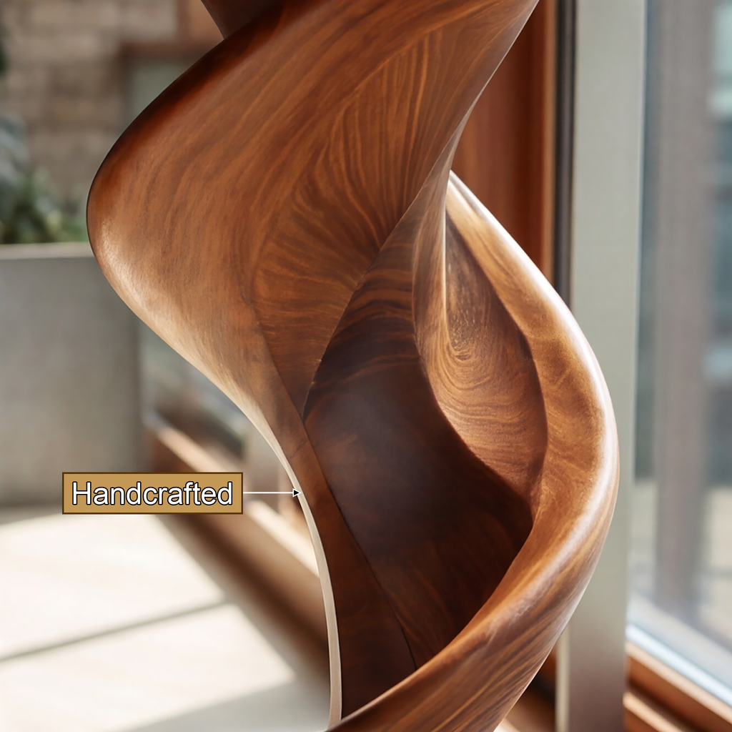 Twisted Solid Hardwood Pedestal Stand with Ribbon Spiral Form - view 3