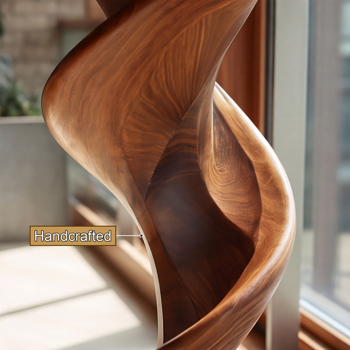 Twisted Solid Hardwood Pedestal Stand with Ribbon Spiral Form - view 3