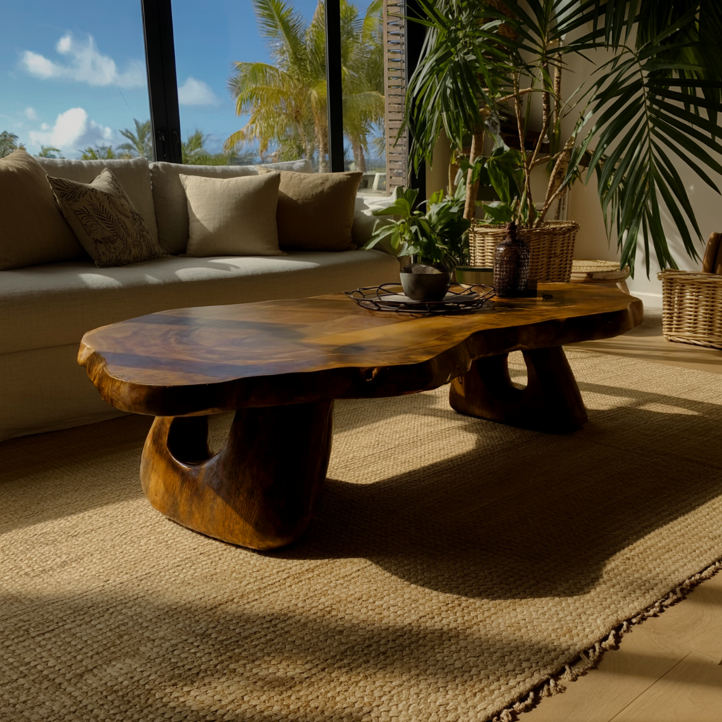 Sculpted Live Edge Coffee Table Carved from a Single Wood Slab - view 2