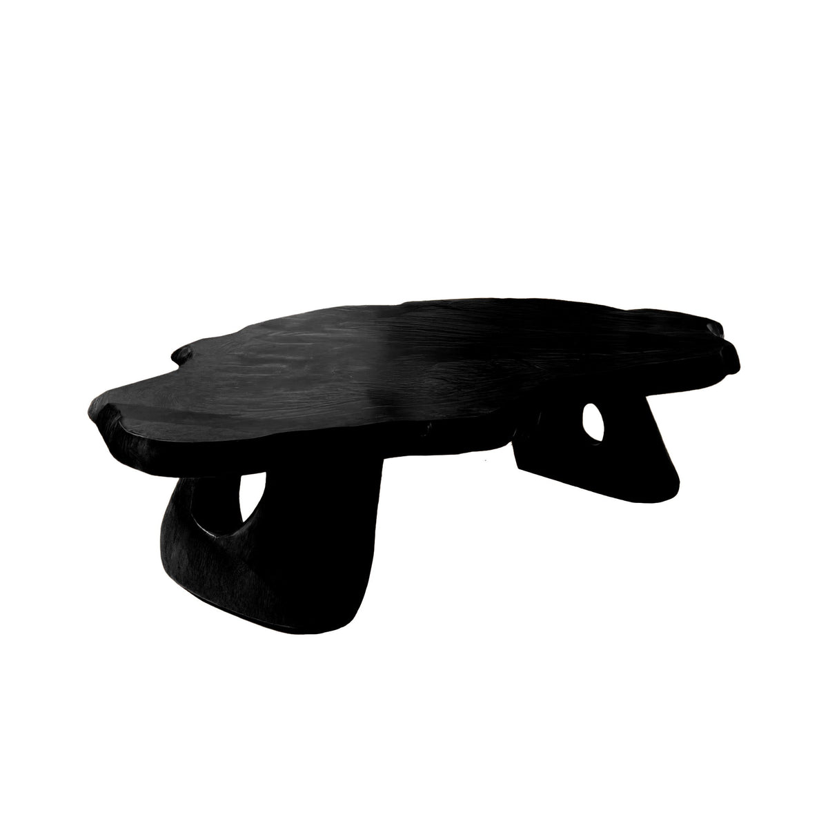 Sculpted Live Edge Coffee Table Carved from a Single Wood Slab in Black finish