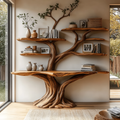 Symmetrical Tree Solid Wood Console Table with Upper Shelves