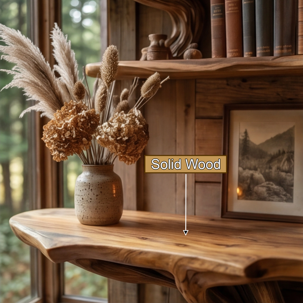 Tree Root Solid Wood Console Table with Live Edge Wall Shelves - view 5