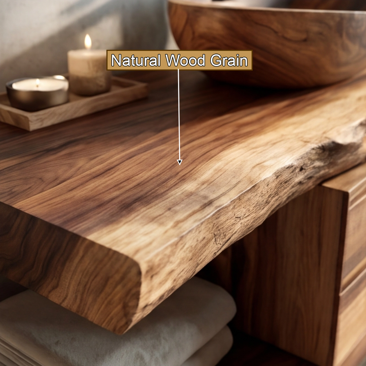 Live Edge Solid Wood Floating Vanity with Soft-Close Drawers - view 11