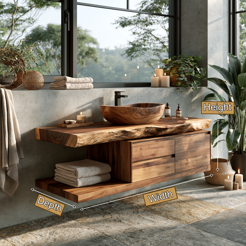 Live Edge Solid Wood Floating Vanity with Soft-Close Drawers - view 8
