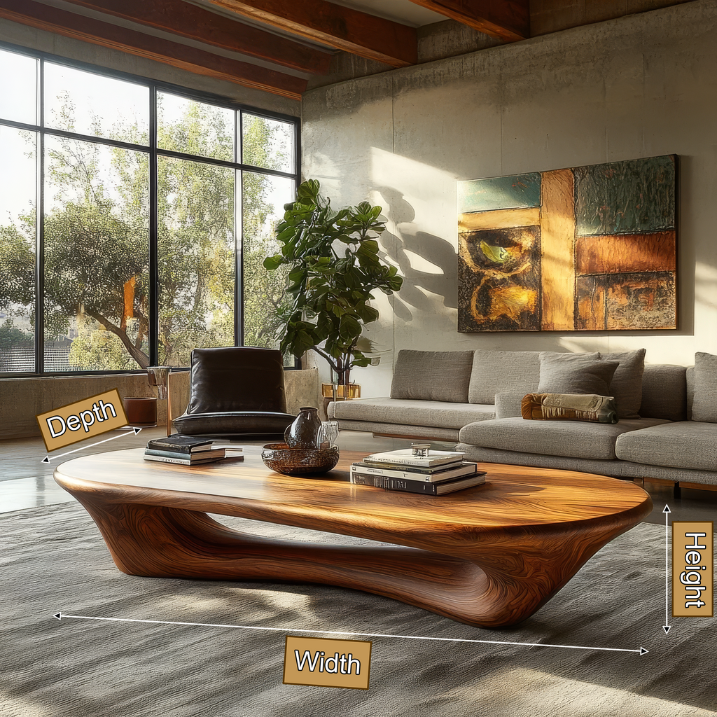 Sculpted Solid Wood Loop Base Coffee Table with Rounded Top - view 8