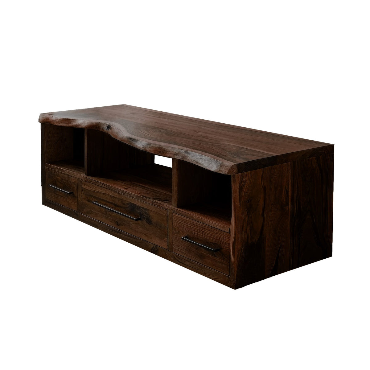 Live Edge Solid Wood Floating Bathroom Vanity with Drawers in Dark Walnut finish