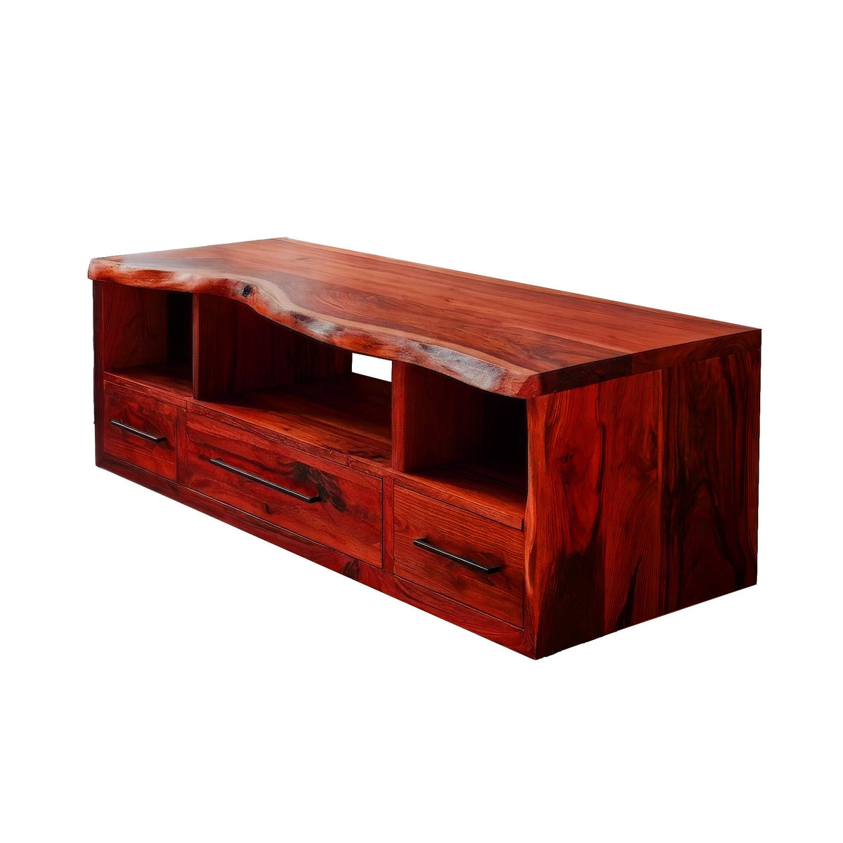 Live Edge Solid Wood Floating Bathroom Vanity with Drawers in Mahogany finish