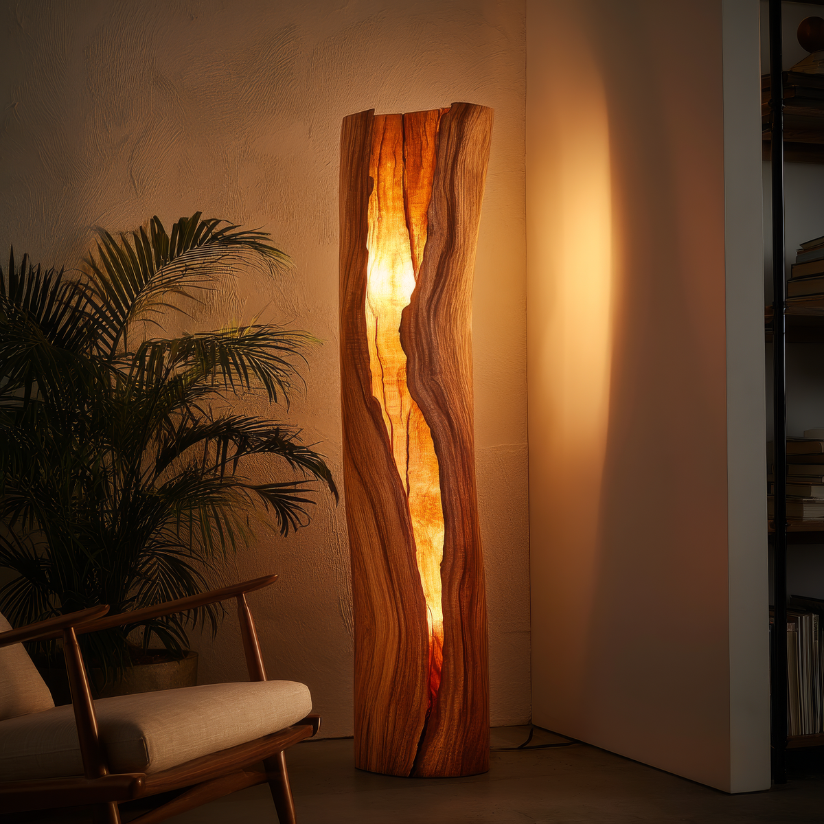 Live Edge Solid Hardwood Floor Lamp with Integrated LED Fissure