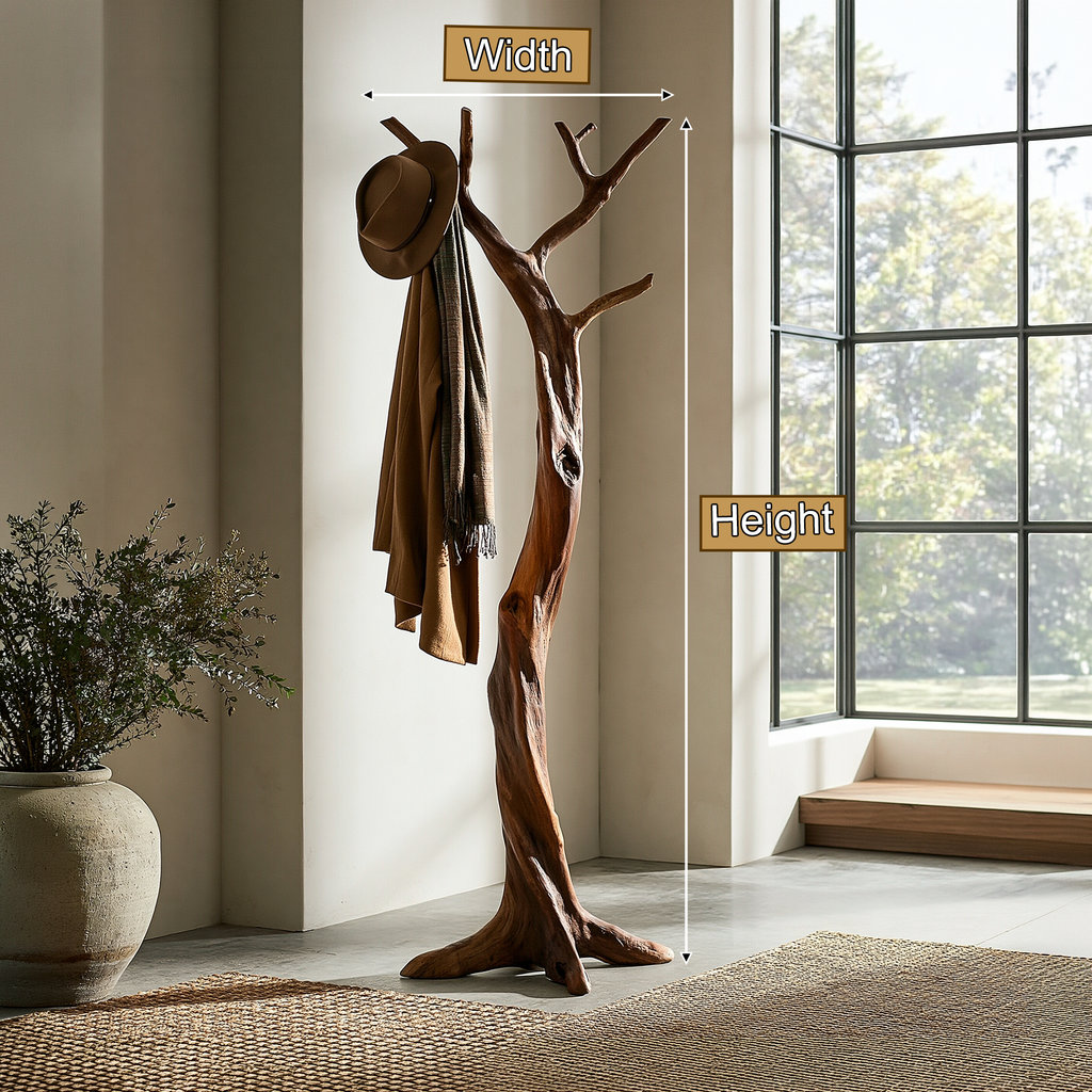 Sculpted Solid Wood Tree Coat Rack with Branch Hooks - view 2