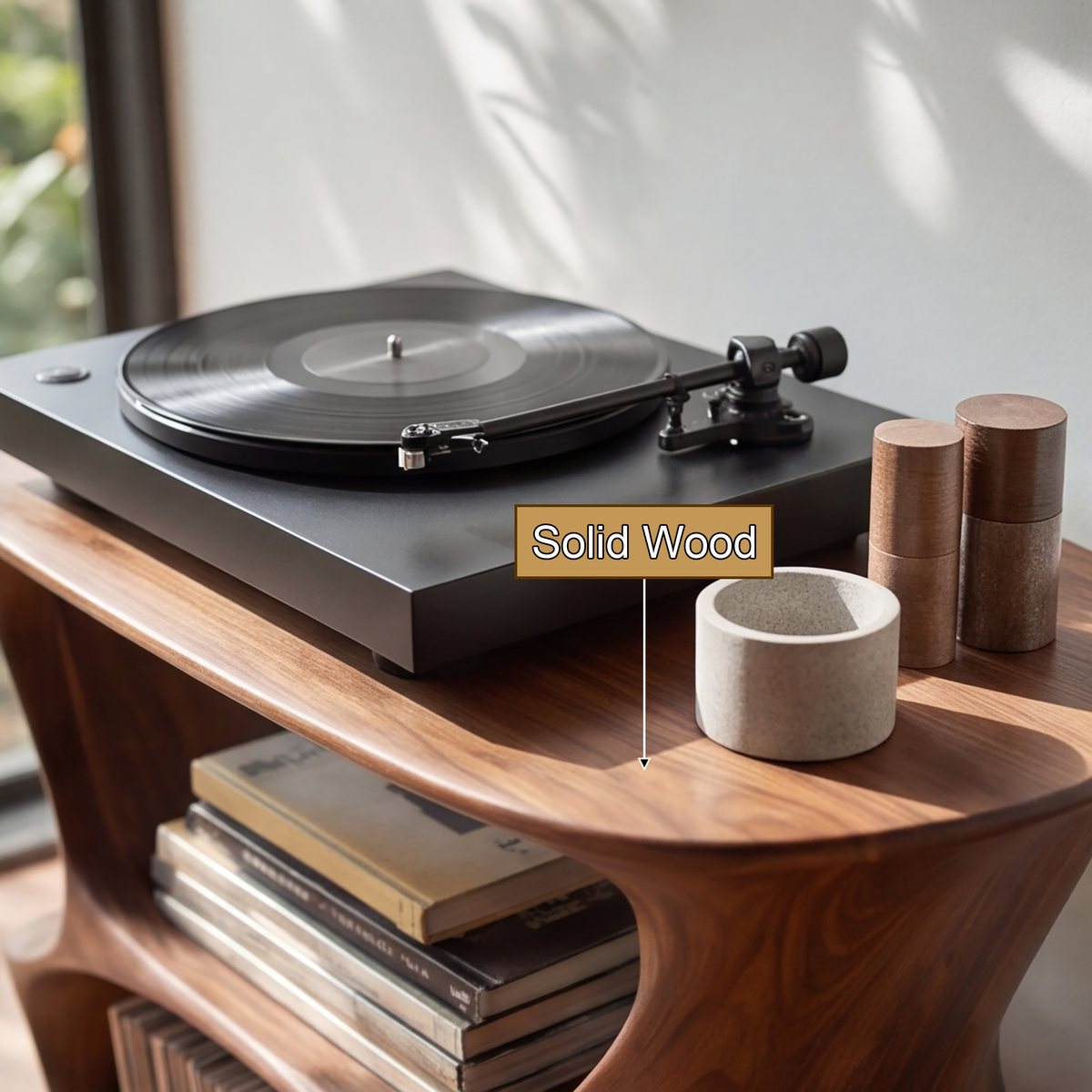 Solid Wood Open Frame Record Player Stand with Two Vinyl Cubbies - view 11