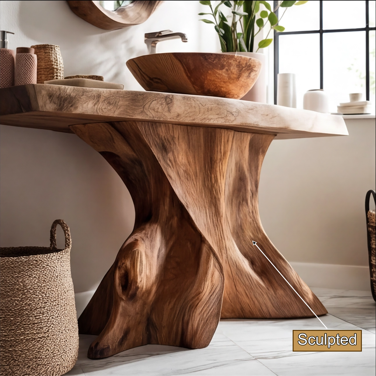 Solid Hardwood Freestanding Bathroom Vanity with Root-Form Base - view 3