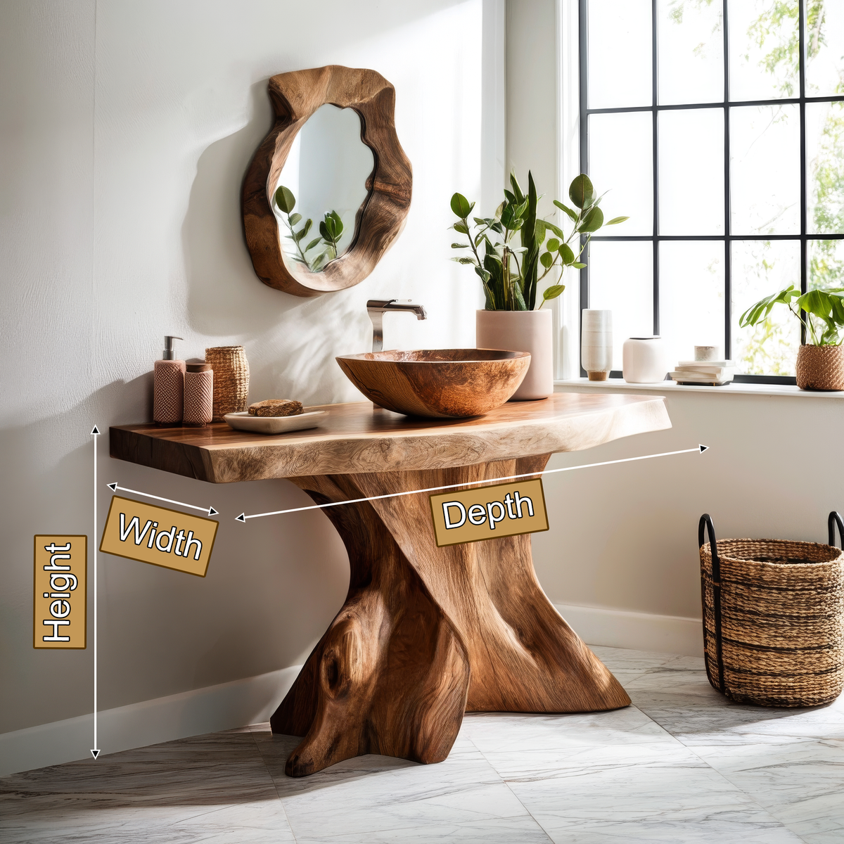 Solid Hardwood Freestanding Bathroom Vanity with Root-Form Base - view 2