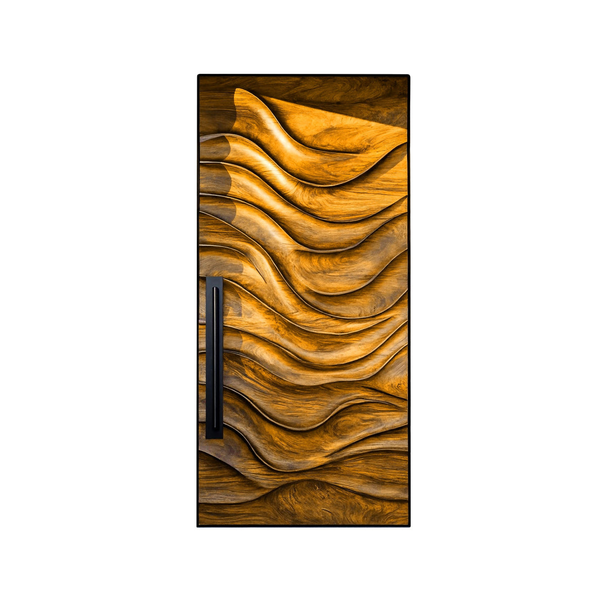 Wave-Carved Solid Wood Rectangular Single Entry Door in Teak finish