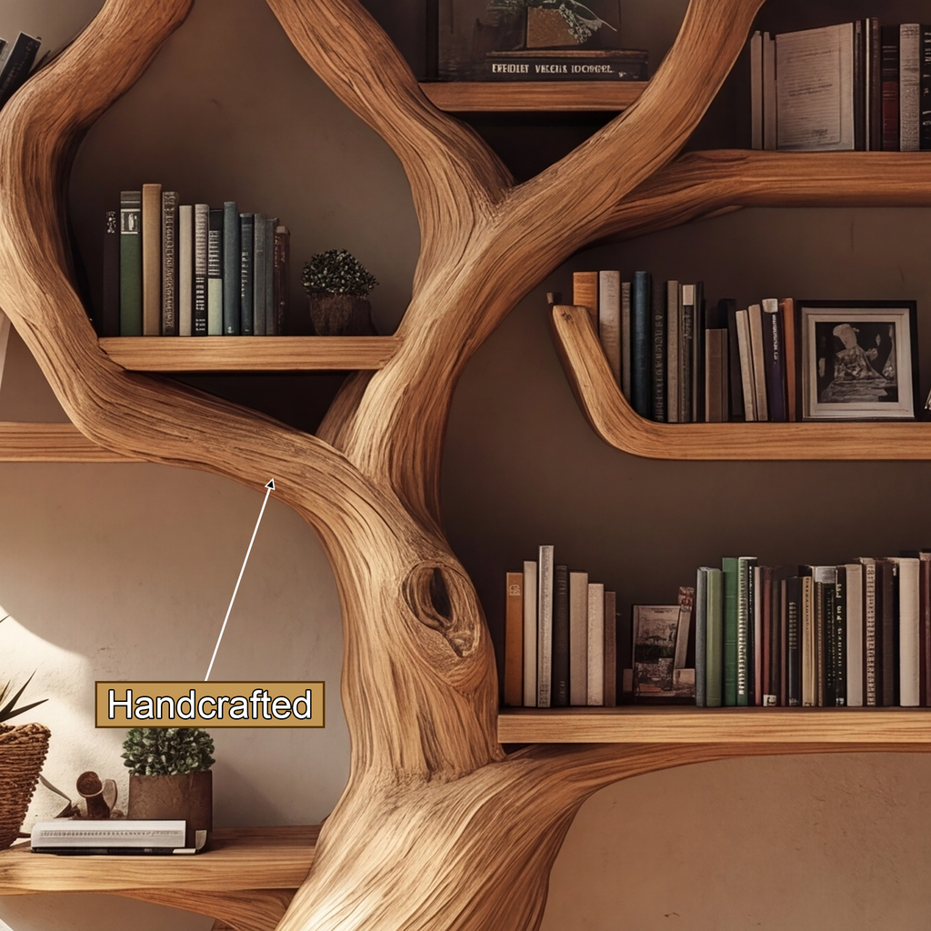 Solid Hardwood Tree Bookshelf with Carved Canopy and Root Base - view 9