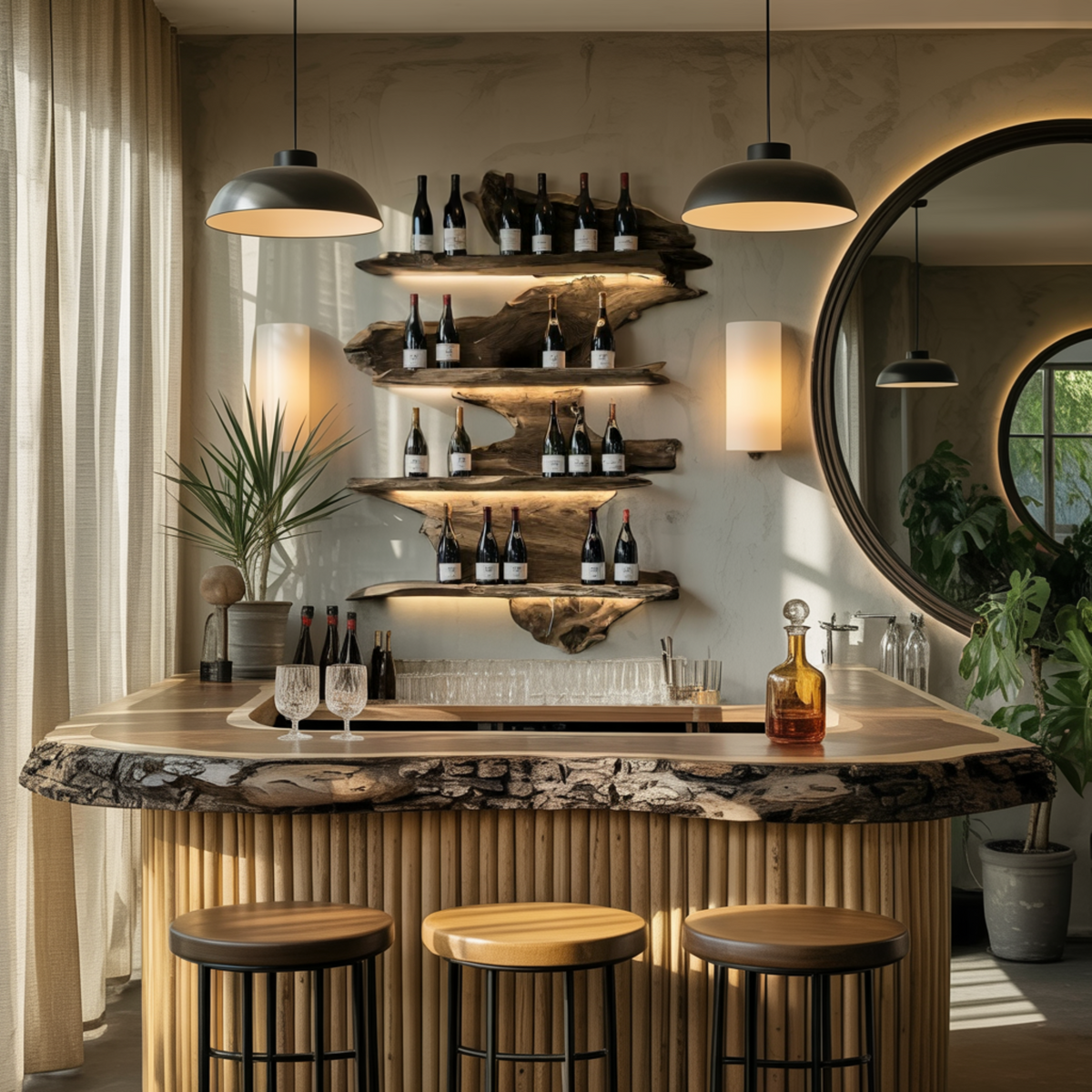 Live Edge Floating Wine Rack with Stacked Solid Slab Tiers - view 3