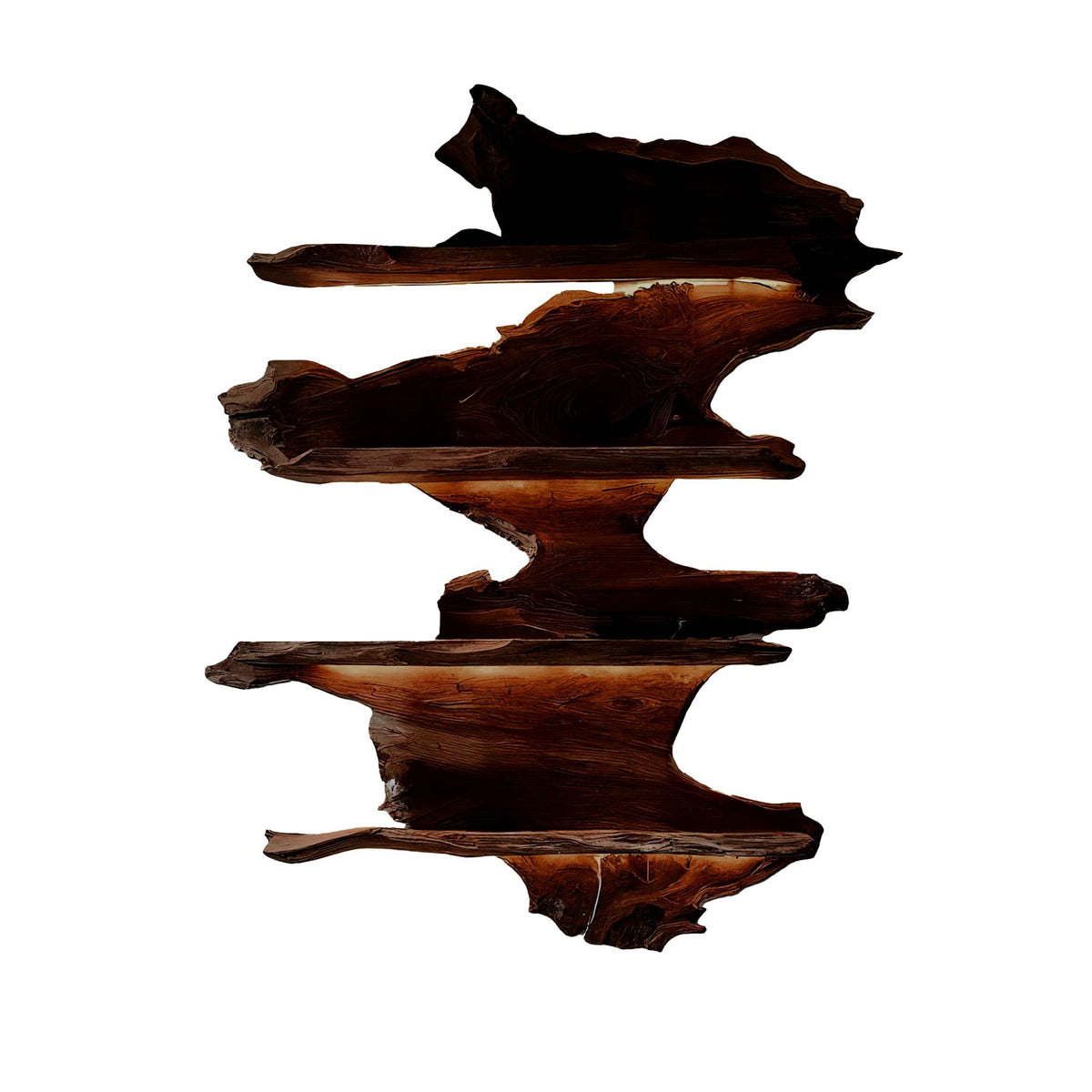 Live Edge Floating Wine Rack with Stacked Solid Slab Tiers in Dark Walnut finish