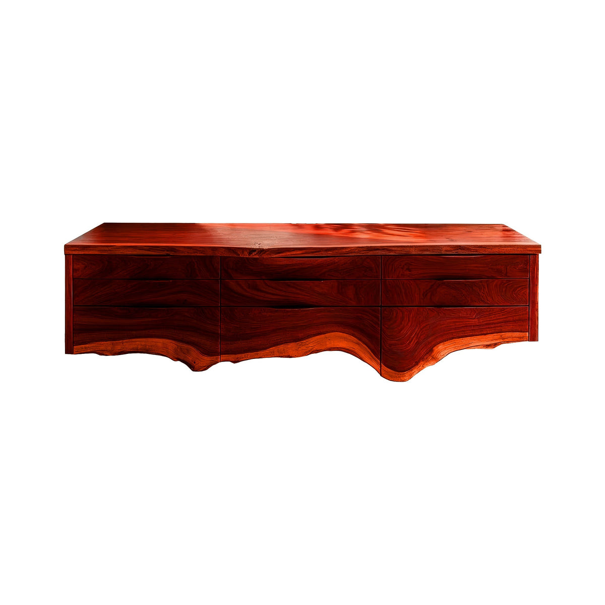 Live Edge Hardwood Floating Bathroom Vanity with Drawer Storage in Mahogany finish