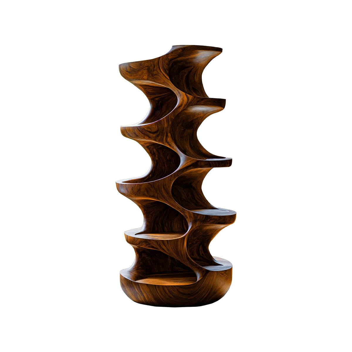 Sculpted Solid Wood Cat Tree with Hollowed Perching Platforms in Brown finish
