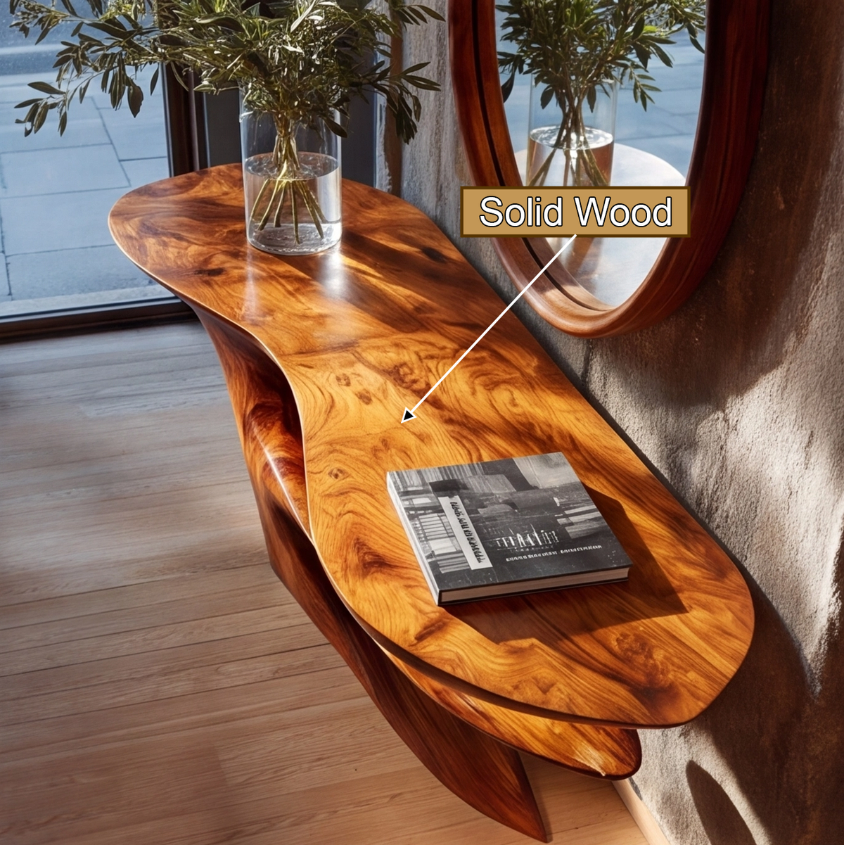 Cantilever Sculpted Solid Wood Console Table with Lower Shelf - view 10