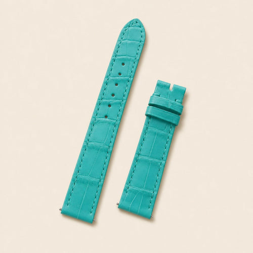 Aqua Blue Alligator Leather Watch Strap leather watch strap, flat lay