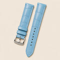 Baby Blue Alligator Leather Watch Strap leather watch strap, flat lay