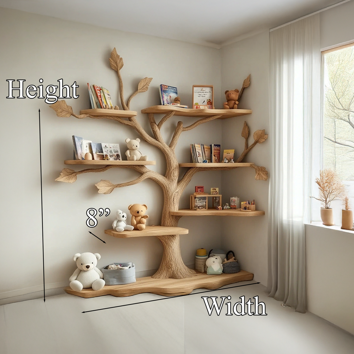 Handmade Natural Wood Tree Bookshelf for Kids and Baby Room - view 3