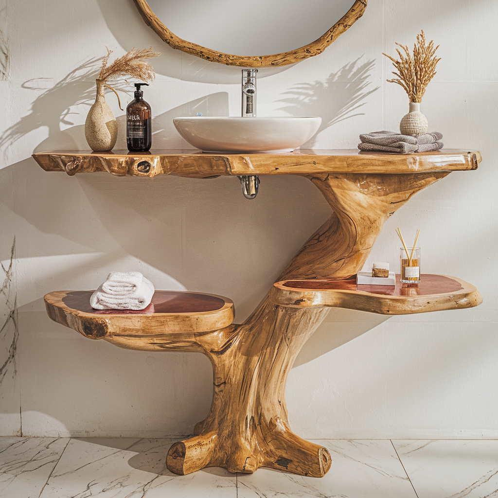 Live Edge Wood Floating Bathroom Vanity Counter Shelf - view 9