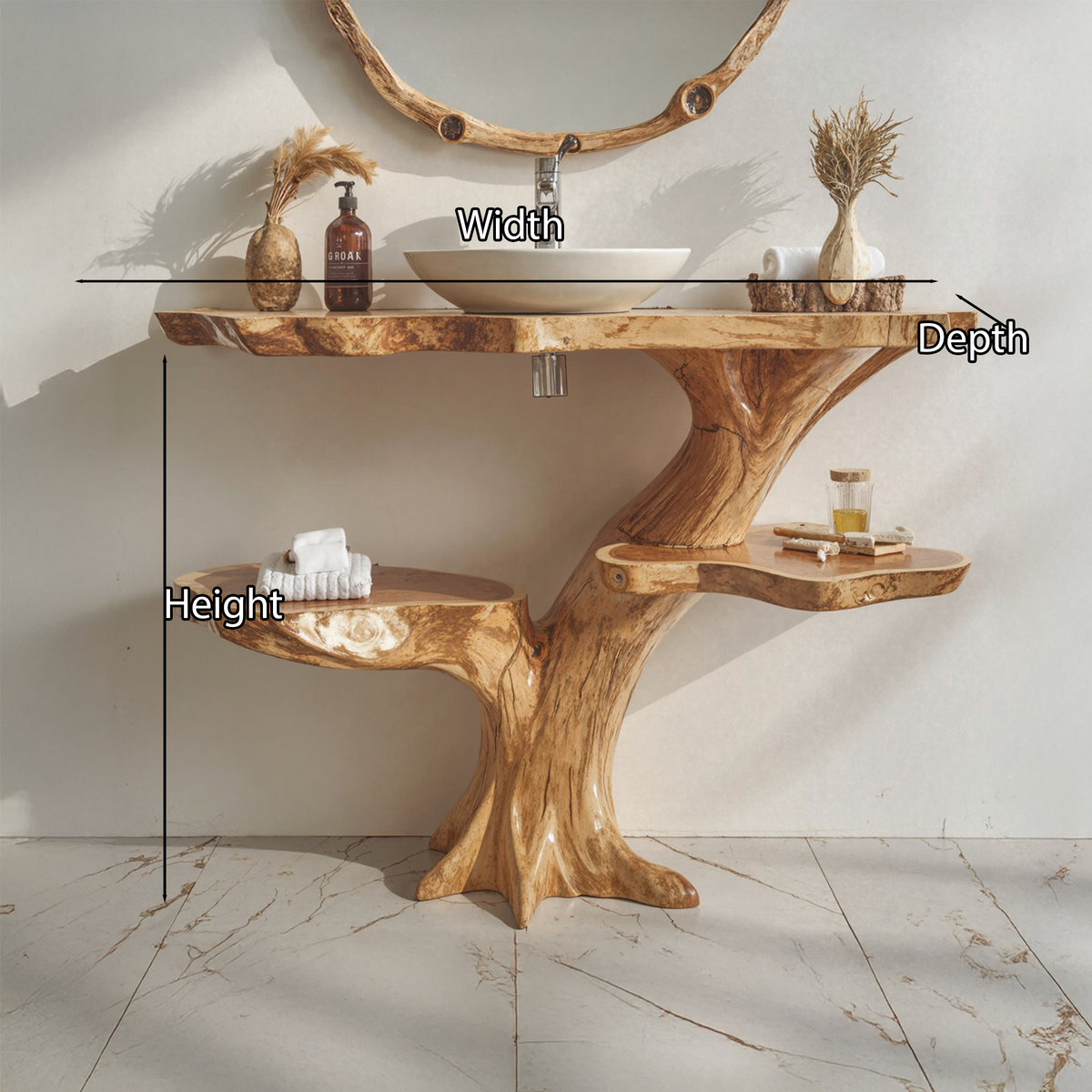 Live Edge Wood Floating Bathroom Vanity Counter Shelf - view 5