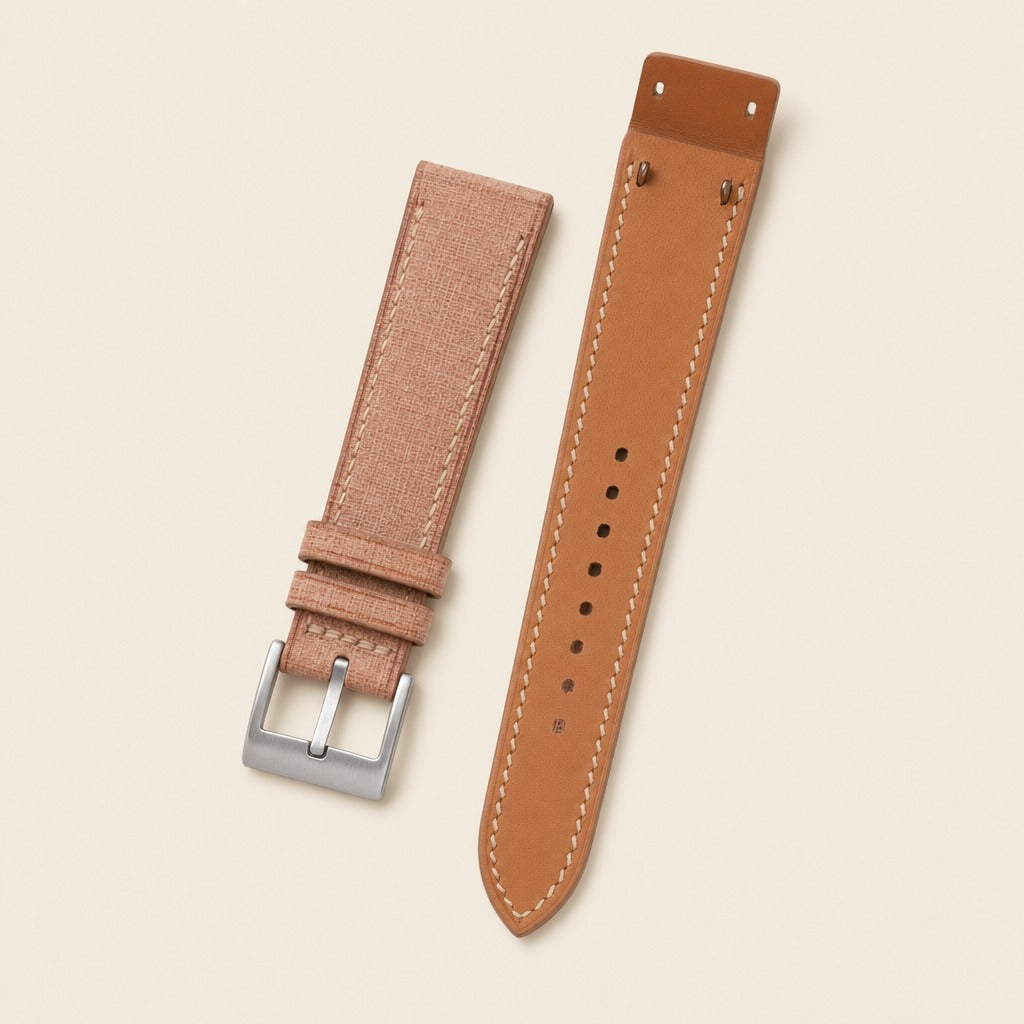 Beige Babele Fixed Bars Leather Watch Strap leather watch strap, flat lay