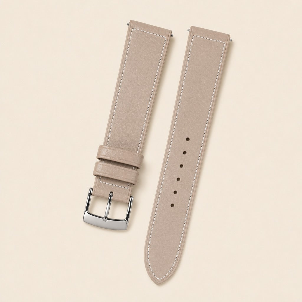 Beige Peccary Leather Watch Strap leather watch strap, flat lay