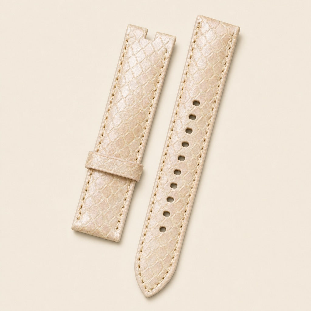 Beige Python Leather Watch Strap leather watch strap, flat lay