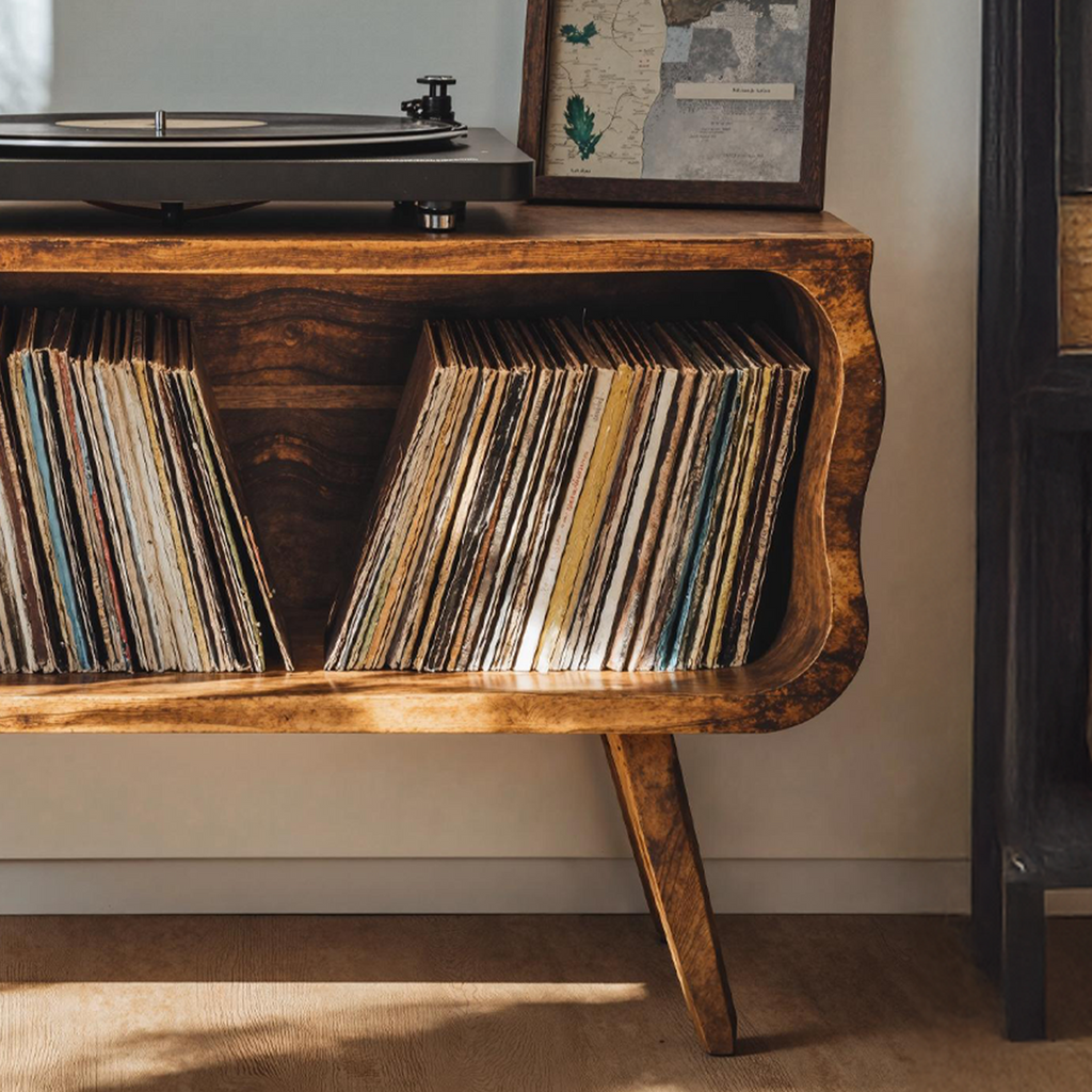 Rustic Natural Wood Record Player Stand in Minimalist Style - view 4
