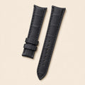 Black Alligator Wings Cut Leather Watch Strap leather watch strap, flat lay