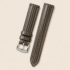 Black & Gold Lizard Leather Watch Strap leather watch strap, flat lay