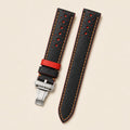 Black & Red Epsom Leather Watch Strap leather watch strap, flat lay