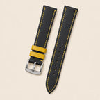 Black & Yellow Vachetta Leather Watch Strap leather watch strap, flat lay